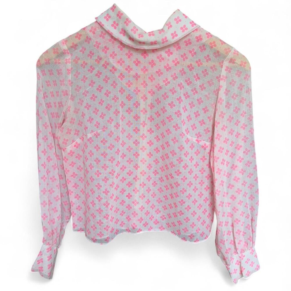 VTG 60s Sheer Pink Floral cropped Blouse size S